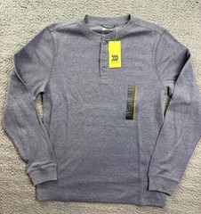 All In Motion Shirt Mens Small Blue Waffle Henley Thermal Long Sleeve NWT