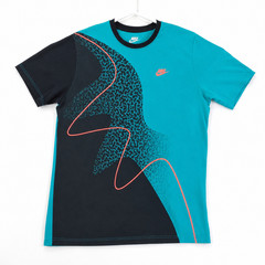 Nike T-Shirt Mens XL Teal Black Abstract Colorblock Embroidered Logo Crew Neck