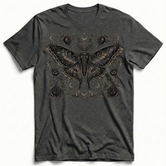 Dark Luna Moth Roses Zodiac Celestial T-Shirt Gothic Witchy Occult Night Sky Tee