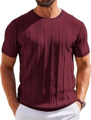 Men’s Short Sleeve Ribbed Crewneck Knit T-Shirt Casual Lightweight Pullover Tee