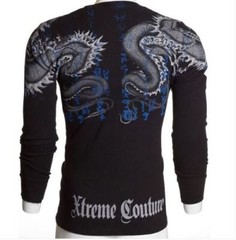 Xtreme Couture by Affliction Men’s Thermal Shirt Double Up Black Biker S-2XL
