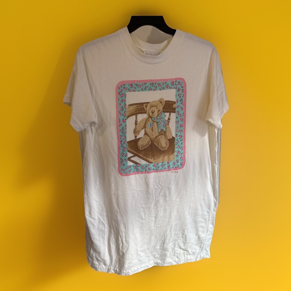 VTG 90s Goodnight Sleep Shirt Teddy Bear Single Stitch One Size Granny Cottage