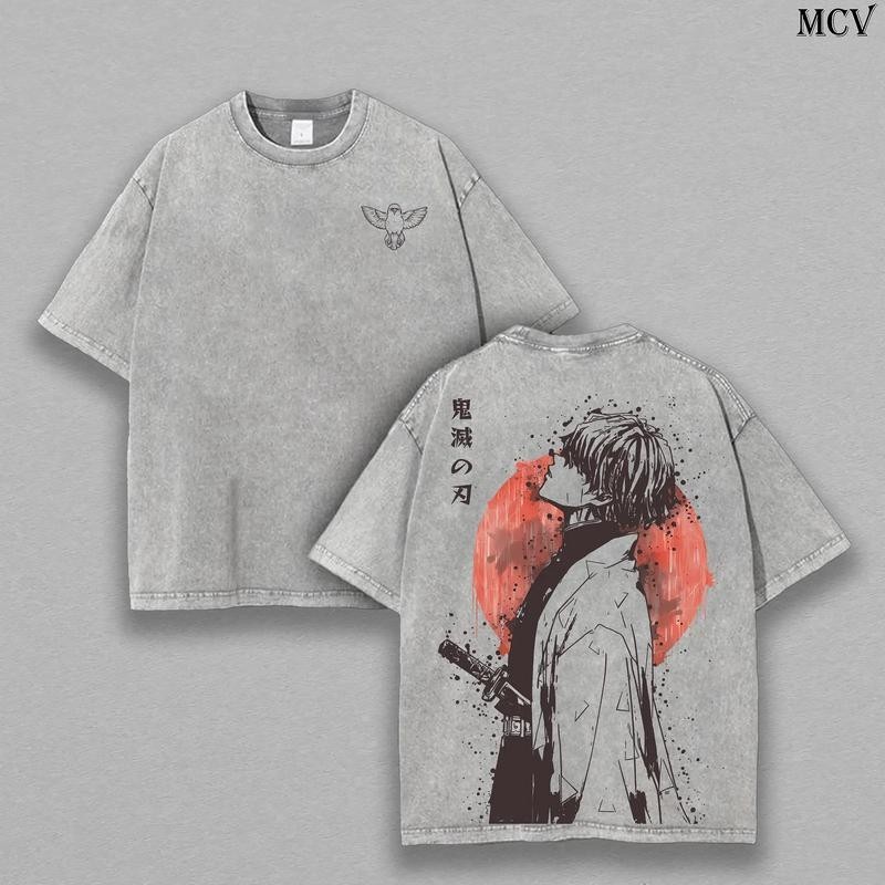 Retro Vintage Limited Zenitsu Agatsuma Demon Slayer Anime Double Printed Washed