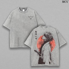 Retro Vintage Limited Zenitsu Agatsuma Demon Slayer Anime Double Printed Washed
