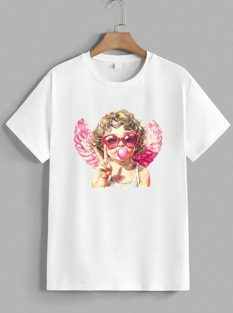Cute Cupid Cherub Angel T-Shirt Heart Glasses Bubble Gum Peace Sign Unisex