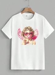 Cute Cupid Cherub Angel T-Shirt Heart Glasses Bubble Gum Peace Sign Unisex