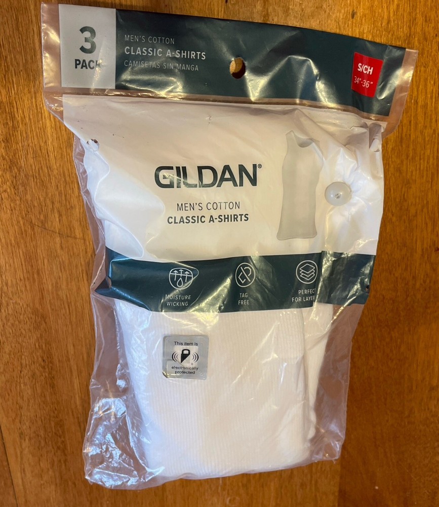 Gildan Men’s Size S 34-36” Classic A-Shirts Ribbed Cotton Tag Free 3 pack NWT