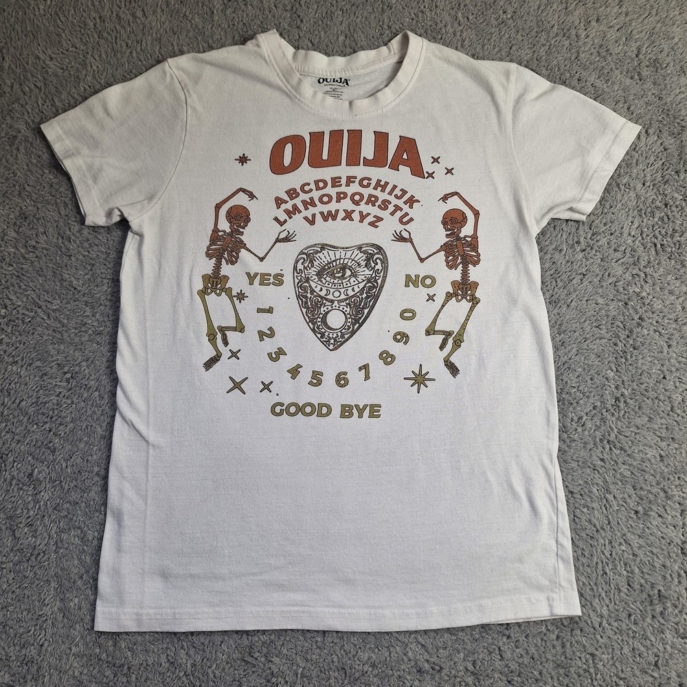 Ouija Shirt Mens Medium White Board Skeleton Graphic Tee Halloween Gothic FLAW