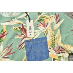 New Buffalo David Bitton Green T-Shirt Men’s Medium Cotton Floral Crew Neck