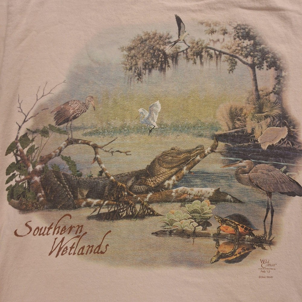 Southern Wetlands Okefenokee Shirt Mens Medium Beige Wildlife Graphic Tee Gildan