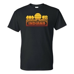 Indiana Groovy Sunset – Landscape Vacation Home State T Shirt – Black