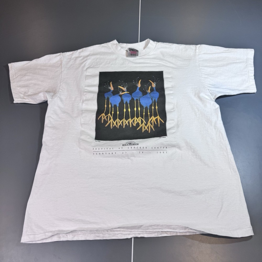 Vintage 90s Boca Museum Art Festival T Shirt Birds White 1993 Todd Warner XL