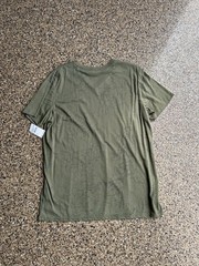 Olive green V-neck tee with a soft, breathable fabric.