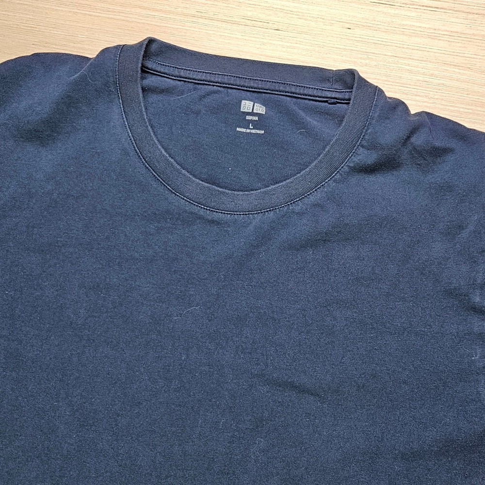 Uniqlo Supima Cotton T-Shirt Men L Navy Blue Short Sleeve Crew Plain Minimal