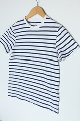 J Crew Slub Cotton Yarns Men’s M Navy Stripe Tee Shirt Coastal Nautical Preppy