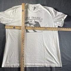 Nudie Jeans Shirt Mens XL white T-Shirt Life Tracks Tattoo Music Graphic Punk