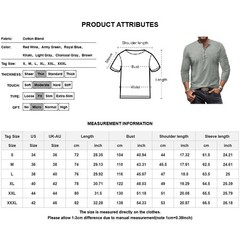 Mens Henley Grandad Casual Shirts Long Sleeve Muscle Slim Fit Button T Shirt Top
