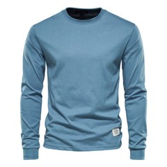 Zonbailon men’s t-shirt base solid pure cotton crew neck breathable long sleeve