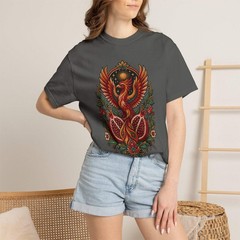 Embroidered Pomegranate Phoenix T-Shirt Graphic