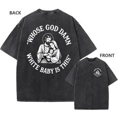 Men’s Vintage Oversized Washed T-Shirt Retro Funny Nativity Scene Casual Tee