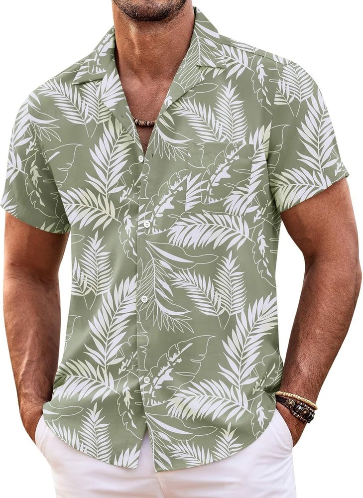 Mens Hawaiian Shirt Short Sleeve Floral Button Down Tropical Beach Casual Top