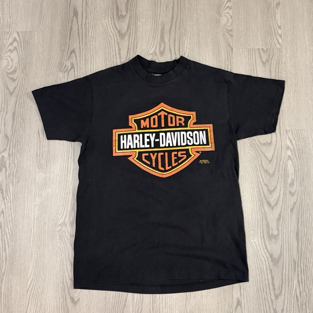 Harley Davidson 1991 Vintage 3D Emblem Graphic T-Shirt 90s Biker Tee Large