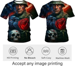 3D US Soldier American Flag T-Shirt Veteran Skull Raven Rose Graphic Tee AOP