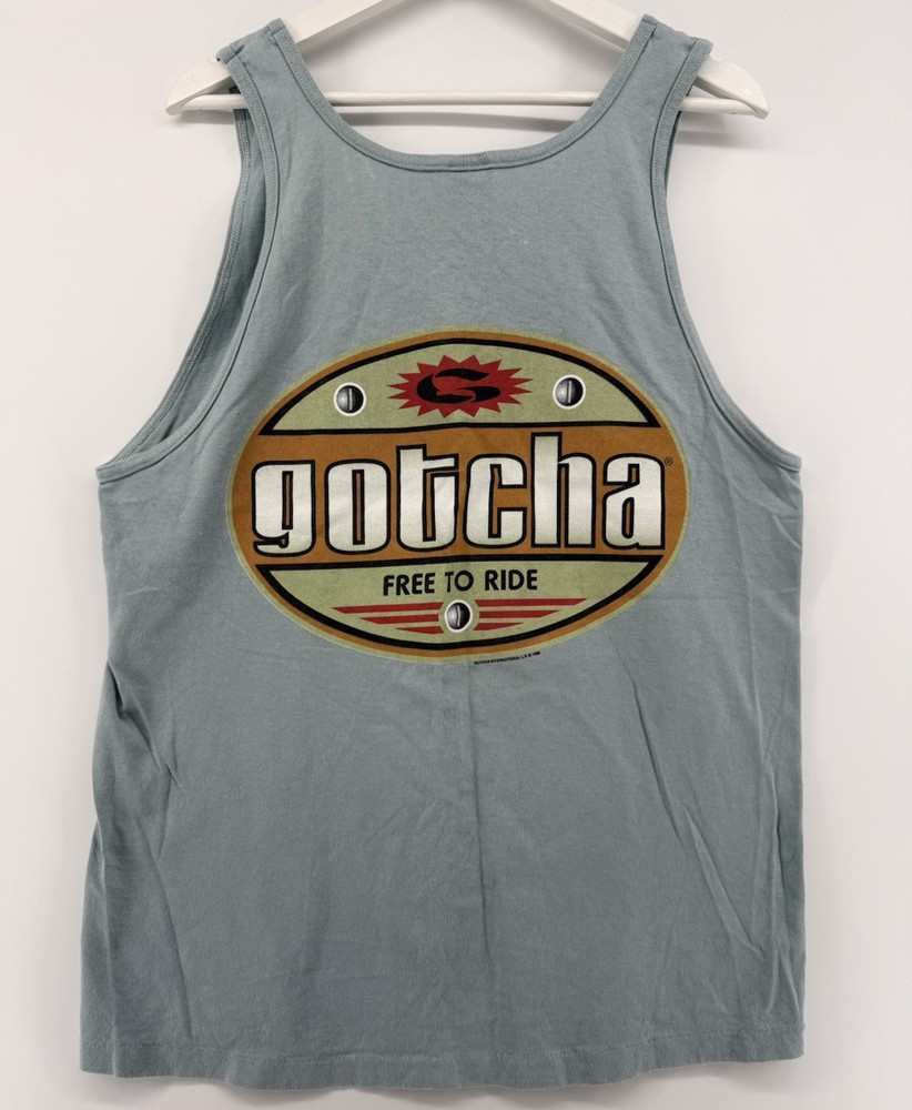 Vintage 1996 Gotcha Men’s Tank Top Surf Skate Blue Large USA