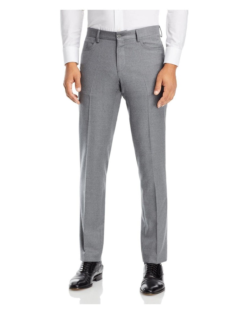 THE MENS STORE Mens Milano Gray Flat Front, Regular Fit Stretch Pants 32 Waist
