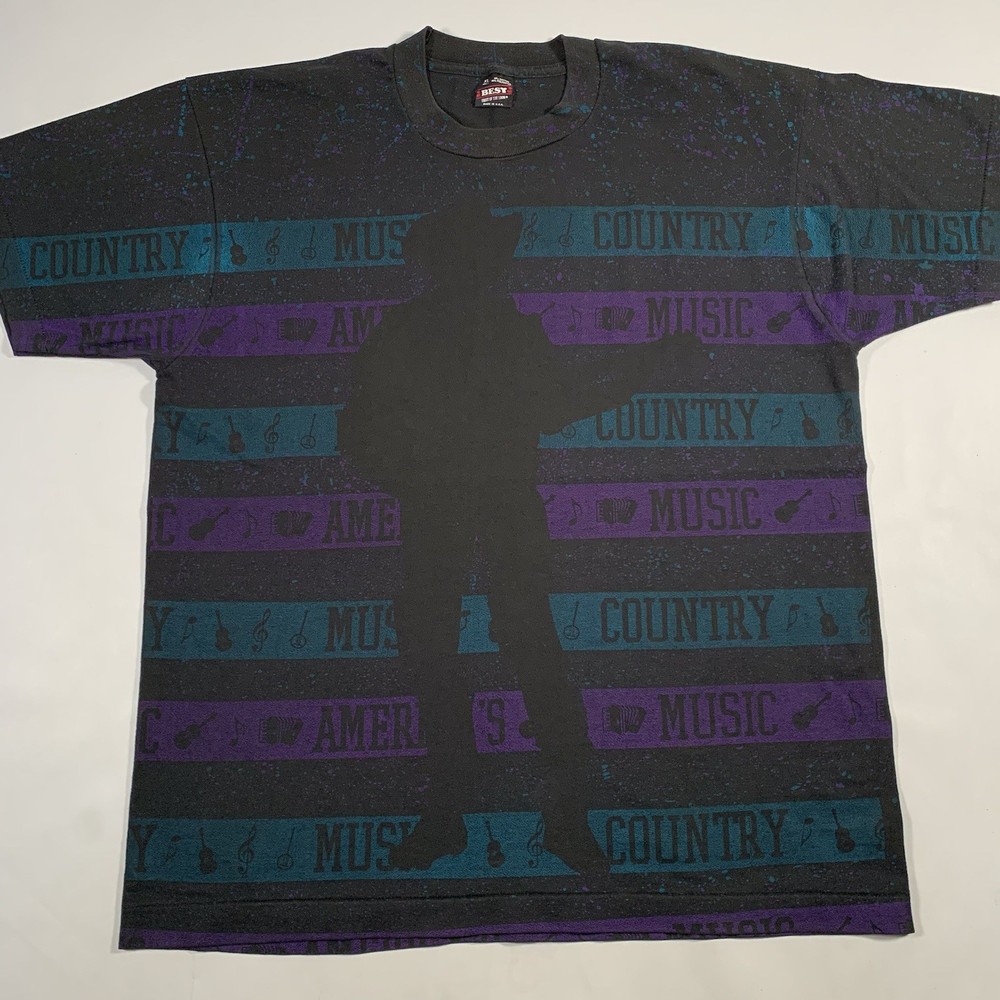 VTG 90s Country Music AOP All Over Print T-Shirt XL X-Large Garth Single Stitch