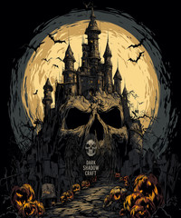 Haunted Skull Castle – Full Moon, Jack-o’-Lantern Path & Halloween Bats