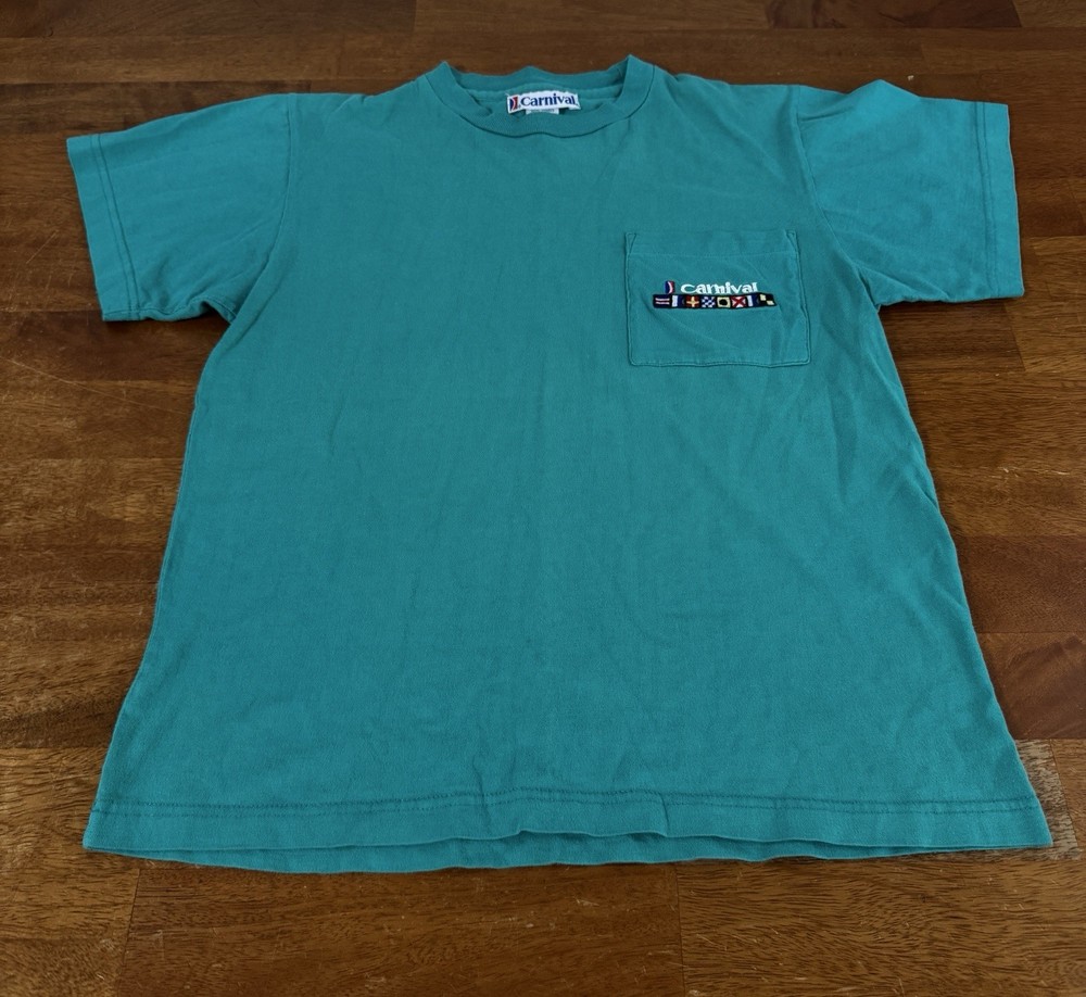 Carnival 100% Combed Cotton Adult Unisex Small T-Shirt Turquoise Vintage