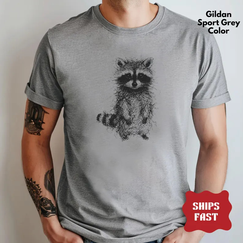 Raccoon Sketch Shirt Funny Woodland Animal Tee Gift