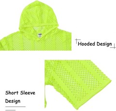 Zonbailon Men’s Sexy See Through Fishnet Hoodies Short Sleeve T-Shirt Sheer