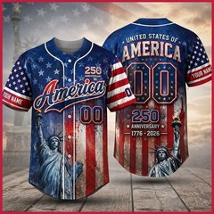 Personalized America Patriotic 250th Anniversary Baseball Jersey Shirt