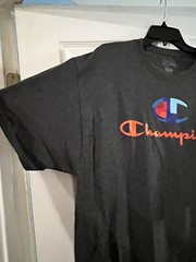 Champion Shirt Mens Extra Large XL Gray Crew Neck Athletic Spell Out Logo Casual