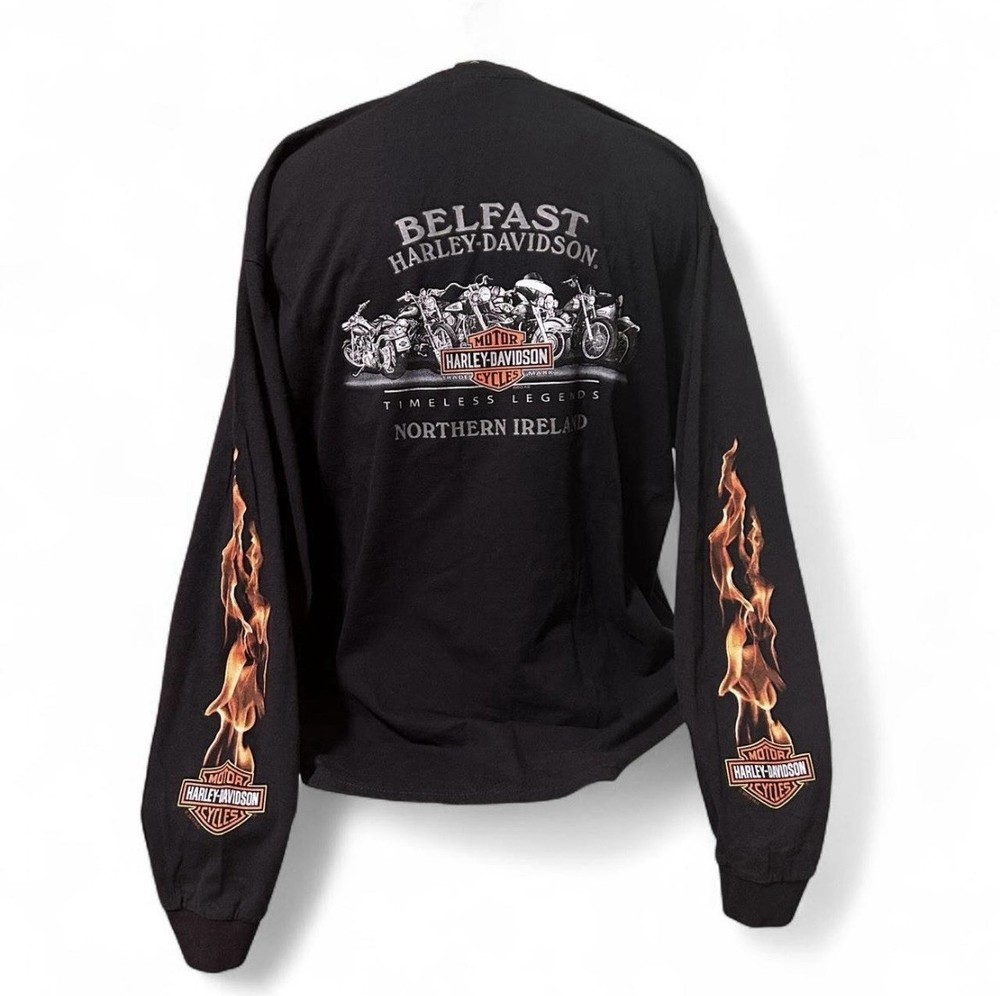 Vintage Harley-Davidson Flame Long Sleeve Pocket TShirt Mens 2XL Belfast Ireland