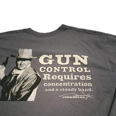 John Wayne T Shirt Men Large Gray “Gun Control… Steady Hand” Western Cowboy