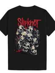 Black Polyester Men’s Slipknot Graphic Tee | Casual T-Shirt with Skull Design,
