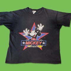 Vintage DISNEY Mickey Mouse Authentic Star T Shirt 90s Black OSFA Faded USA