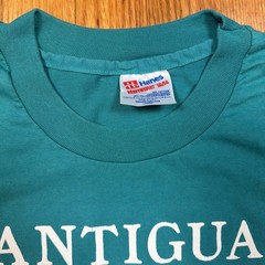 Vtg 90s Hanes Heavyweight 50/50 Antigua T Shirt Large Single Stitch Teal Beach