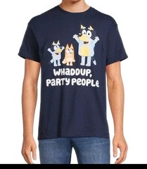 Bluey Shirt Mens M Party People Navy Blue Graphic Tee Bandit Bingo New