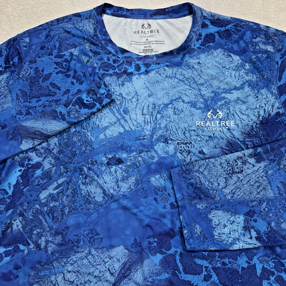 Real Tree Rash Guard Shirt Men XL Blue Ocean Camo Fishing LS Beach Outdoors