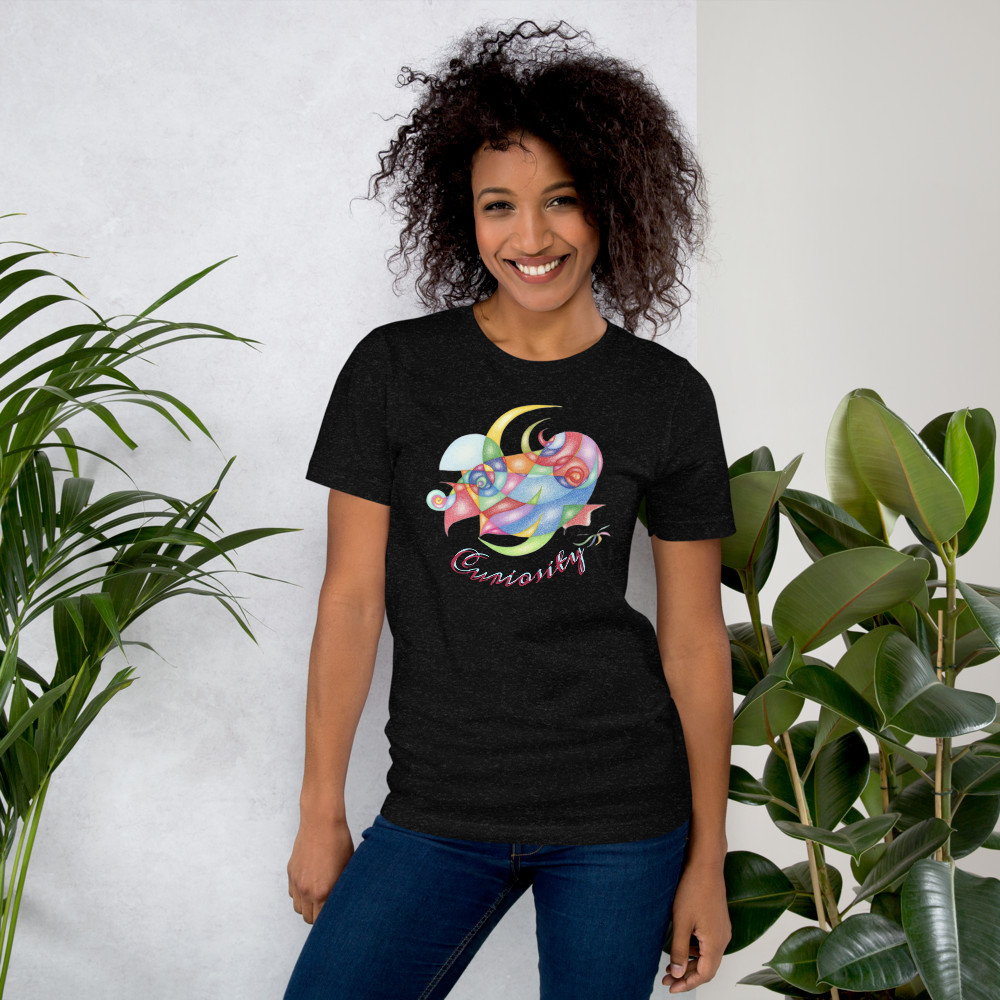Curiosity One-Line Art T-Shirt – Hand Drawn Multicolor Pencil Design Unisex Tee