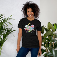 Curiosity One-Line Art T-Shirt – Hand Drawn Multicolor Pencil Design Unisex Tee