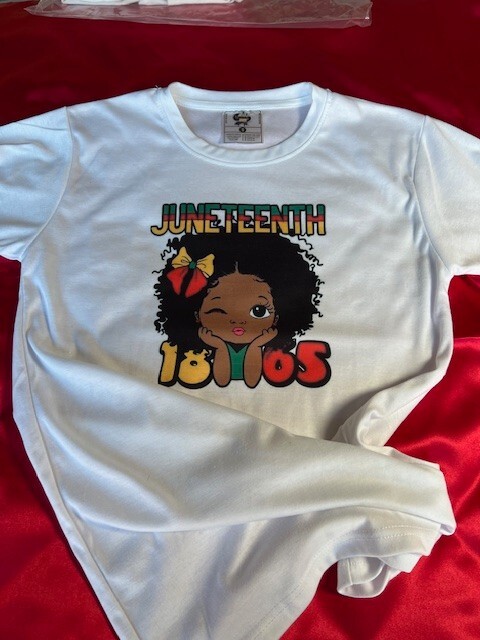 Hand Designed Size Small Sublimation Designed “Juneteenth ” Polyester T-Shirt