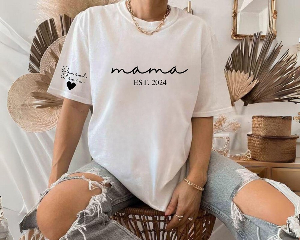 Personalized Mom Shirt with Kids Names on Sleeve Custom Mama Tee