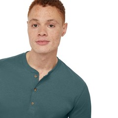 Hanes Originals Men’s Cotton Long Sleeve Henley T-shirt Cactus Green-Small