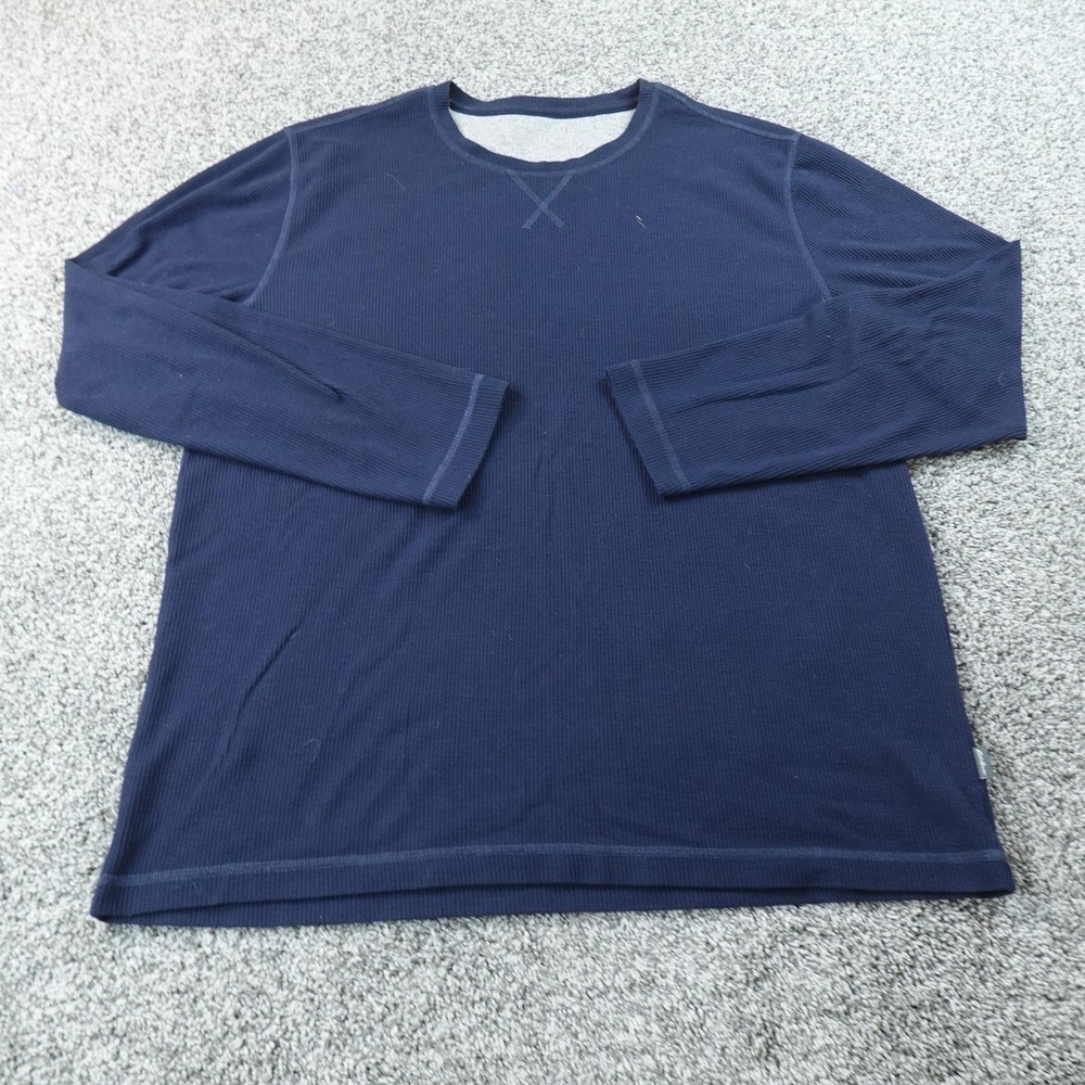 Eddie Bauer Shirt Mens XL Blue Waffle Knit Thermal Crewneck Long Sleeve Outdoor