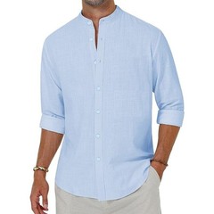 Linen Shirt Men’s Stand Collar Long Sleeve Chinese-style Cotton Loose Casual Top